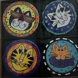 Catzilla Big on Cats 4 whimsical feline coasters by Candace Reiter Designs